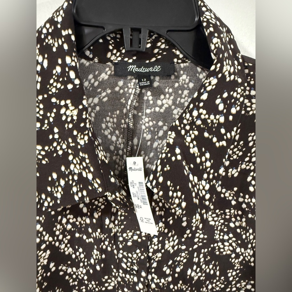 Madewell Ruched Midi Shirt Dress Size 12 Black Ivory Floral NWT - Picture 7 of 14